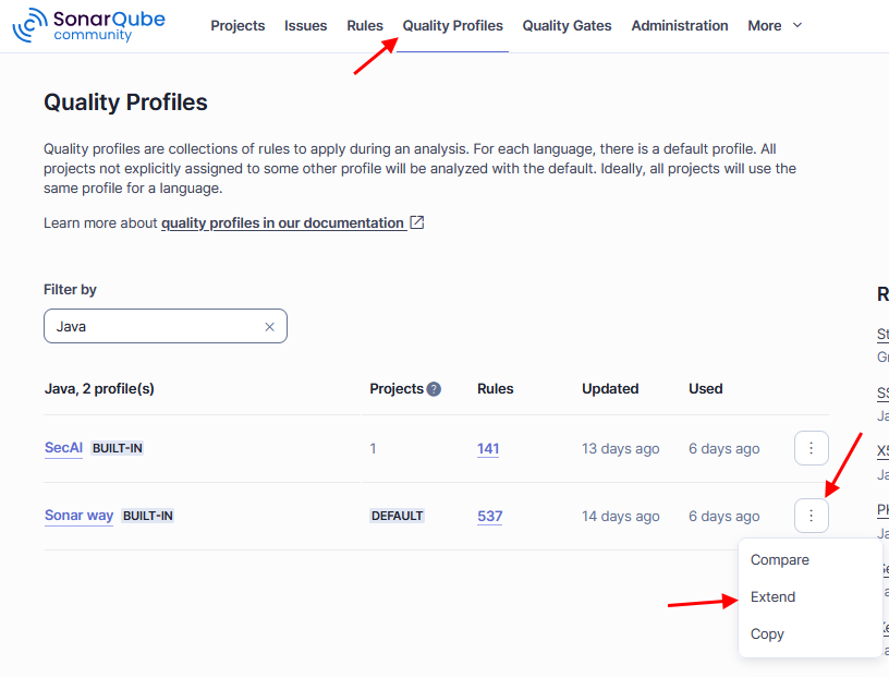 Extend quality profile