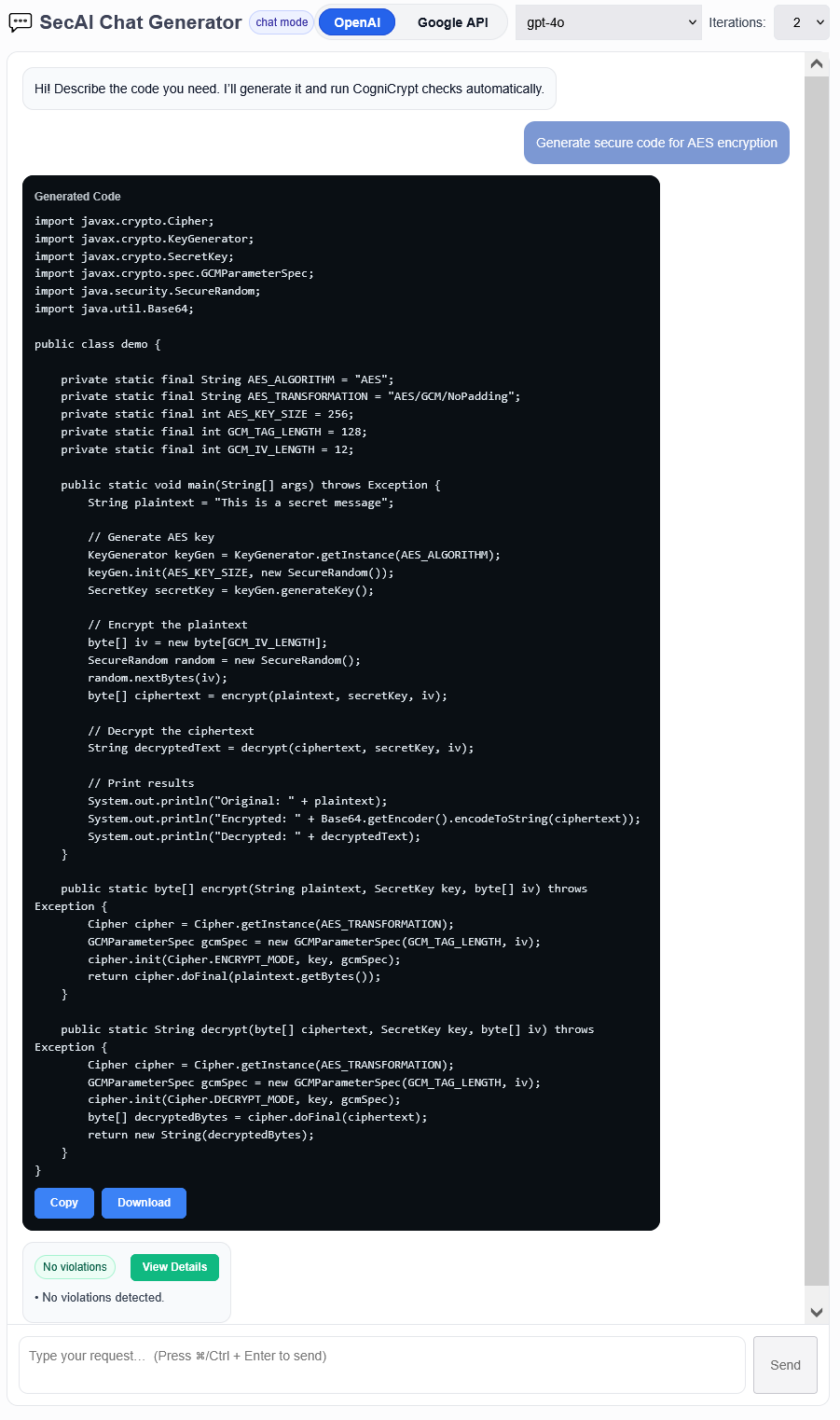 Example generation with result