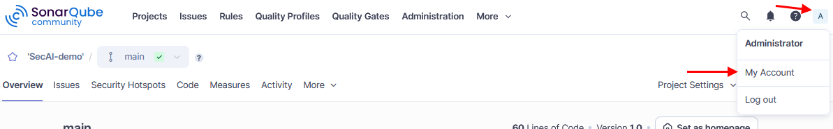 Open Administrator account options