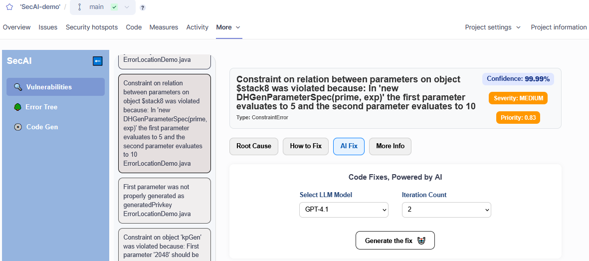 AIFix tab in the detailed issue view