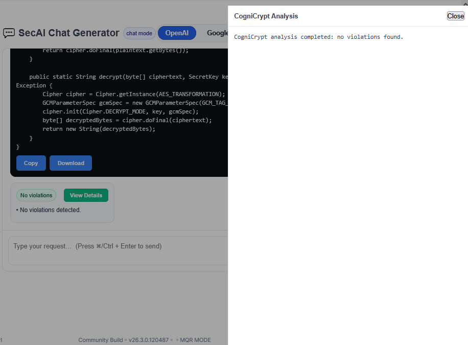 Issue panel for generated code